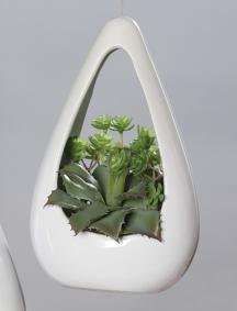 Composition artificielle Succulente  suspendre - plante d'intrieur - H.22cm vert