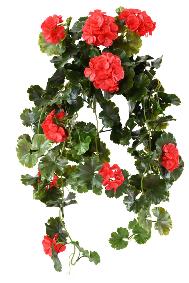 Chute artificielle fleurie Géranium UV 10 têtes - plante d'extérieur - H.65cm rouge