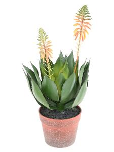 Plante artificielle Agave fleurie en pot - cactus artificiel intérieur - H.50cm vert