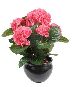 Plante artificielle Hortensia 5 ttes - plante fleurie en piquet - H.50cm rose
