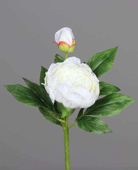 Pivoine artificielle 1 fleur 1 bouton - création de bouquet - H.36cm blanc