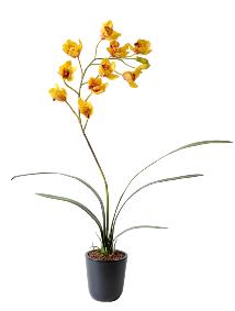 Fleur coupe Orchide Cymbidium - plante artificielle en piquet - H.80cm jaune