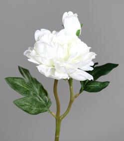 Pivoine artificielle 1 fleur 1 bouton - cration de bouquet - H.34cm blanc