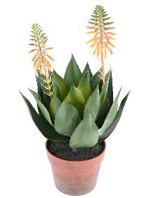 Plante artificielle Agave fleurie en pot - cactus artificiel intrieur - H.50cm vert