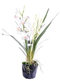 Fleur artificielle Cymbidium en motte - plante d'intrieur - H.80cm blanc