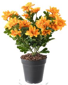 Plante fleurie artificielle Chrysanthme mini en piquet - dcoration intrieure - H.25 cm orange