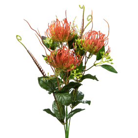Fleur artificielle tige de Protea - cration florale intrieur - H.82cm vert brique