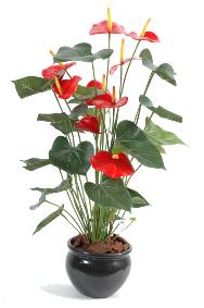 Plante artificielle fleurie Anthurium en pot - dcoration d'intrieur - H.75cm rouge
