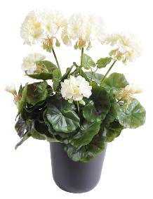 Granium en piquet 5 ttes - Plante fleurie artificielle - H.40cm blanc