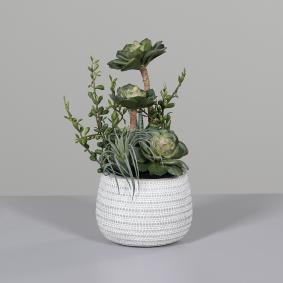 Composition florale artificielle de succulentes en pot - cactus pour intérieur - H.31cm