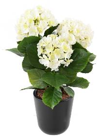 Plante artificielle fleurie Hortensia 3 ttes - intrieur extrieur - H.45cm blanc