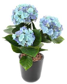 Plante artificielle fleurie Hortensia 3 ttes - intrieur extrieur - H.45cm bleu