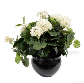 Plante fleurie artificielle - Granium en piquet - H.35 cm blanc