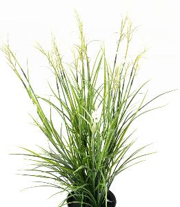 Graminée artificielle Acorus fleuri en pot - plante d'extérieur - H.70cm vert blanc