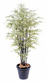Bambou artificiel Shiroshima feuillage vert blanc cannes noires - intrieur - H.160cm