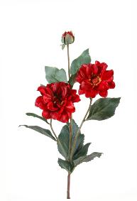 Fleur coupe artificielle Dahlia - 2 fleurs 1 bouton - H.80cm rouge