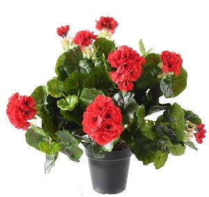 Plante fleurie artificielle - Granium en piquet - H.35 cm rouge