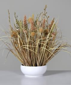 Composition artificielle fleurs sches des prs - coupe cramique - H.40cm