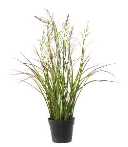 Graminée artificielle Acorus fleuri en pot - plante d'extérieur - H.45cm vert violet