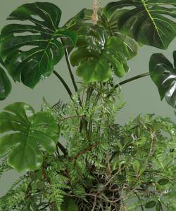 Philodendron artificiel boule végétalisée à suspendre - décoration d'intérieur - H.60cm